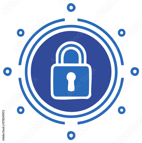 Padlock and circular connected elements, Cybersecurity and data protection network security icon, privacy concepts, encryption