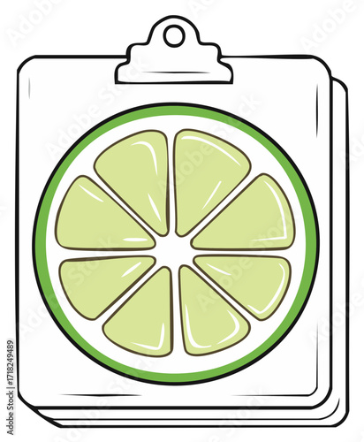 Cartoon Illustration of Lime Slice on a Clipboard