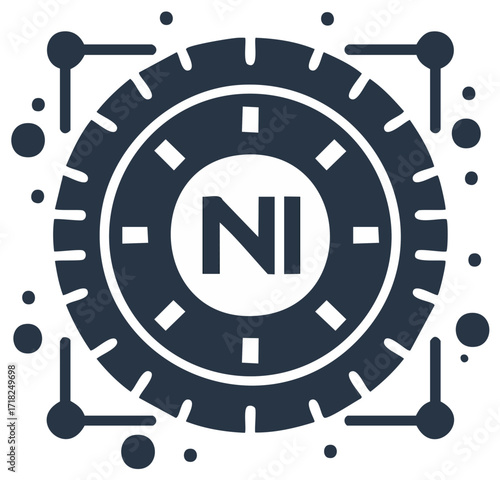 Circular Token Featuring Initials NI with Connecting Network Aesthetic