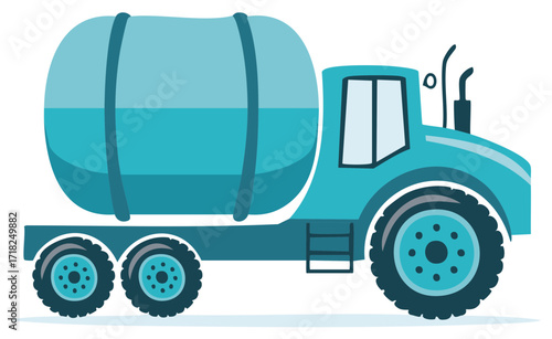 Cartoon Blue Water Tanker Truck Vehicle With Liquid Cargo
