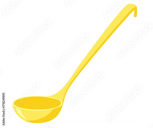 Simple bright yellow kitchen ladle cooking tool for serving soups stews sauces and liquid foods