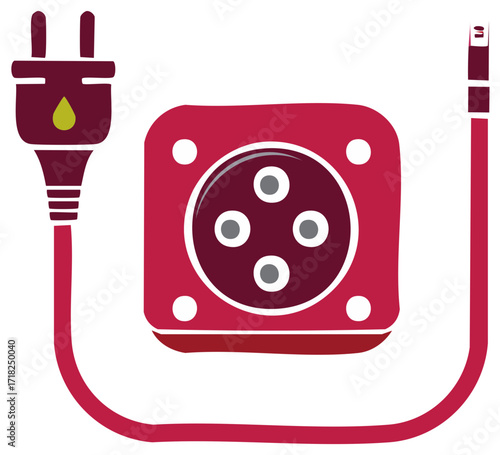 Illustration of an electric car charging plug and socket with a drop symbol