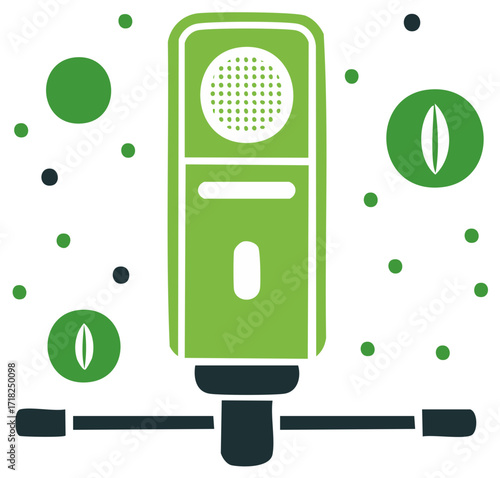 Stylized Microphone with Bubbles and Eye Symbols