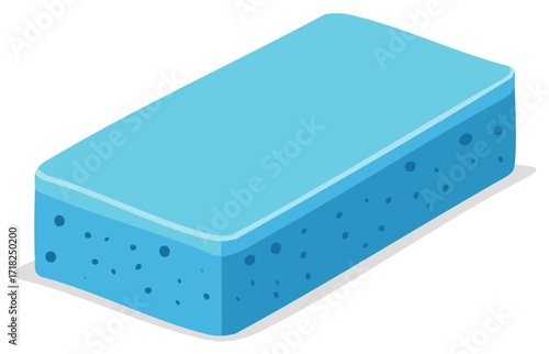 Isometric Illustration of a Blue Sponge with Shadow, Cleaning, and Washing.