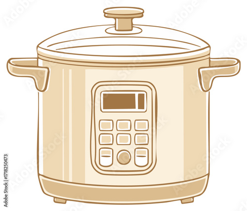 Modern electric pressure cooker multi cooker kitchen appliance vector cartoon illustration