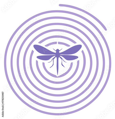 Minimalist mosquito icon with radiating concentric circles forming a lavender spiral