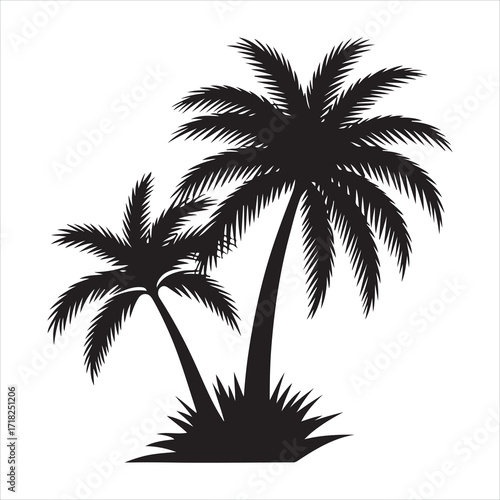 Silhouette of palm tree on tropical beach vector illustration
