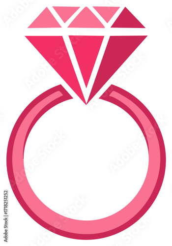 Stylized pink diamond ring vector illustration for engagement, wedding, and romance concepts