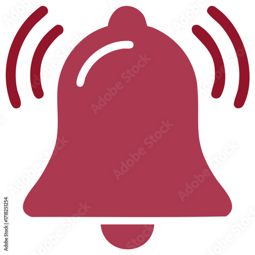 Illustration of Ringing Bell in Red - Sound Waves Emanate Notification