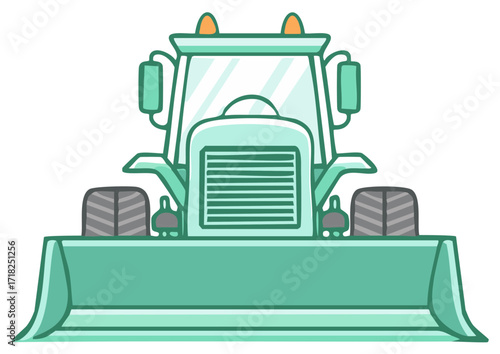Illustration of a Cute and Clean Cartoon Tractor or Bulldozer in Green