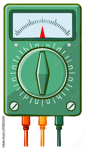 Cartoon Style Multimeter Analog Electrical Tester Measuring Device Illustration