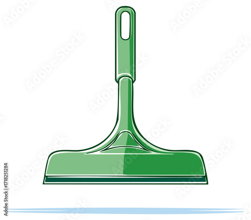 Green squeegee window cleaning tool for household hygiene and glass washing chores vector illustration