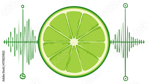 Fresh Lime Soundwave Graphic Design of Audio Waves Visualized with Citrus Fruit Round Cross Section Slice