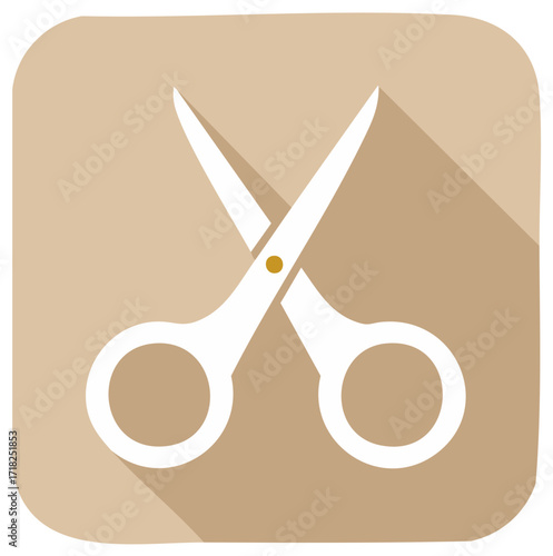 White scissors with rounded corners illustration on a brown background for a sleek cutting tool icon