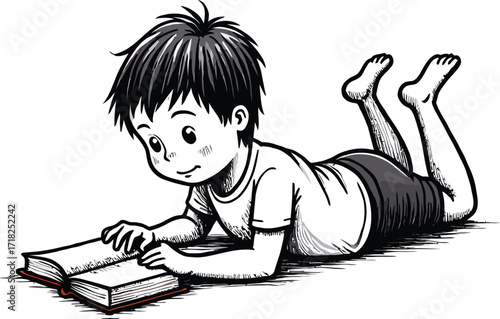 Little boy crawling on floor, cute children cartoon illustration

