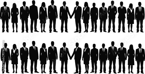 Silhouettes of diverse people standing together, casual group illustration, unity concept, teamwork, identity representation, fashion outline, human form, diversity, inclusion, community
