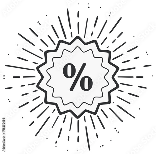 Hand Drawn Sunburst with Percentage Symbol for Sale Discount