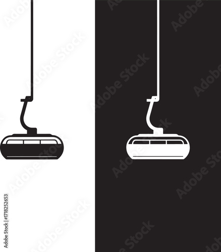 Black and white icons of a ski lift chair on contrasting backgrounds chairlift ski resort