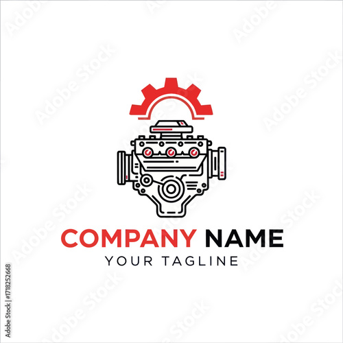 Automotive Engine and Gear Logo Design for Mechanical, Auto Repair, or Engineering Company Branding, Flat Vector Elements, Vector Illustration, Simple Vector, Stylized Vector Drawing, Vector