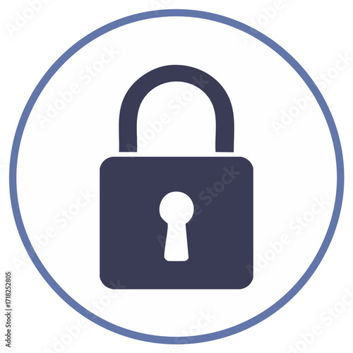 Rounded padlock symbol inside circular border security safety system