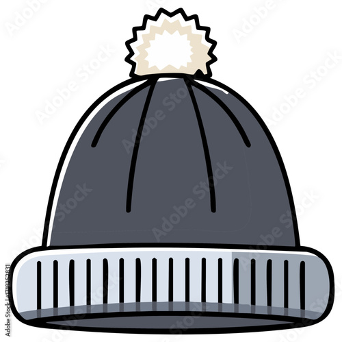 Cartoon illustration of a winter beanie hat with a pom-pom detail.