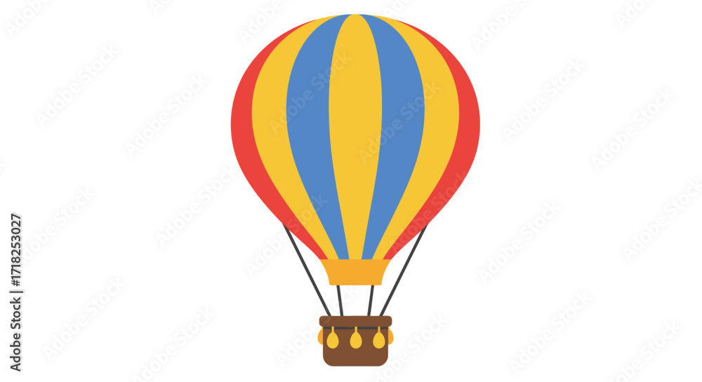 Naklejka premium Colorful hot air balloon illustration with a wicker basket design