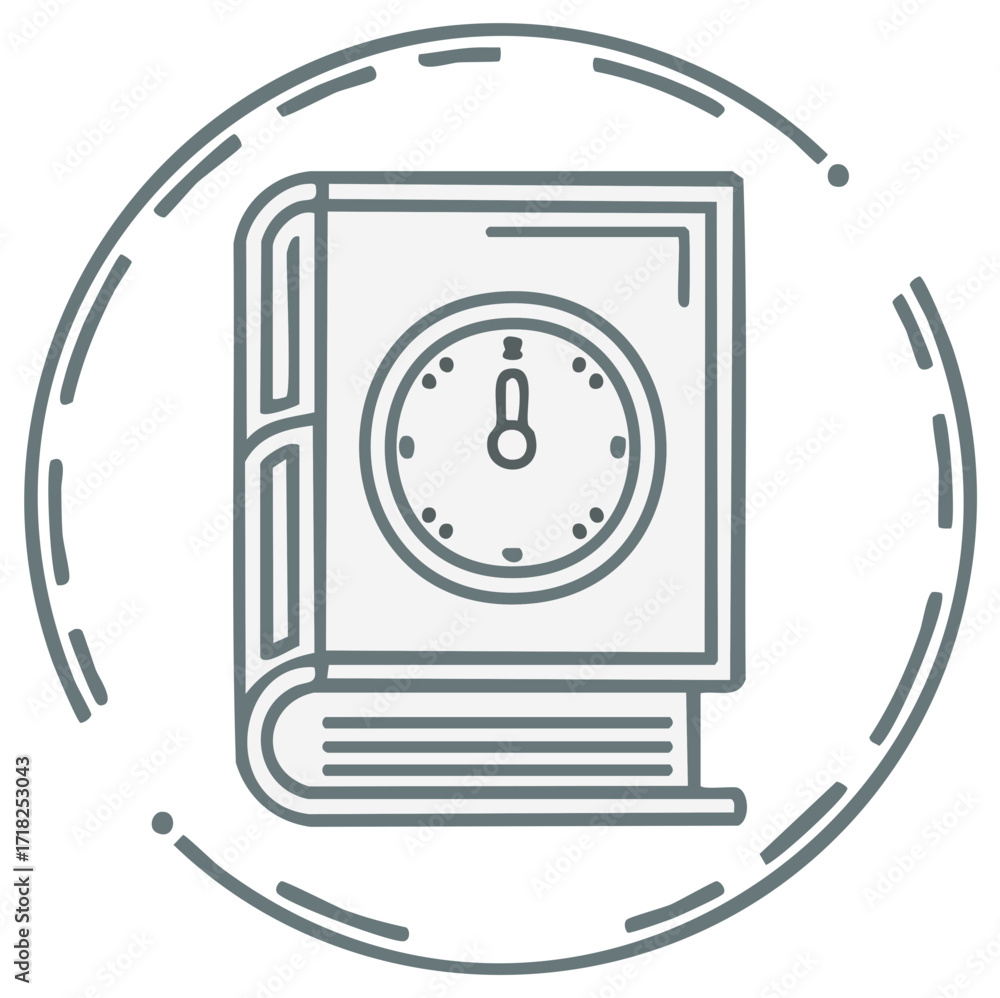 Obraz premium Book icon with a clock face, illustration of time and education concept.