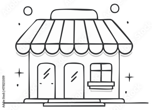 Simple Line Art Storefront with Awning and Two Doors