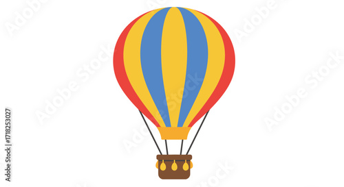 Colorful hot air balloon illustration with a wicker basket design