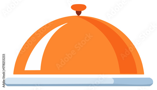 Elegant Orange Food Cloche Serving Cover on Platter Icon Illustration for Dining and Catering Service