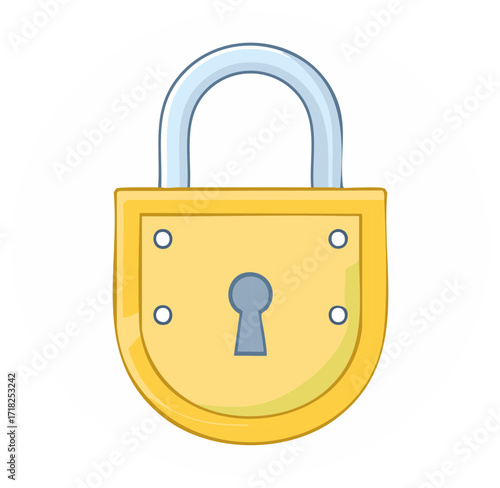 Closed Padlock Cartoon Drawing Vector Icon for Safety and Protection