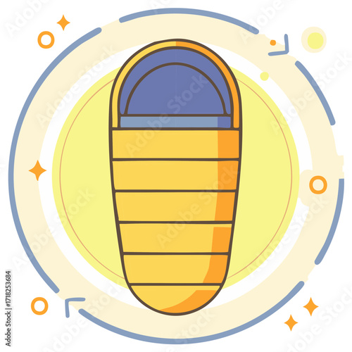 Illustration of a Sleeping Bag in Yellow with Blue Hood for Camping Trip