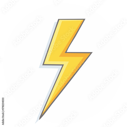 Bold yellow zigzag lightning bolt graphic symbol of energy and power with a grey outline
