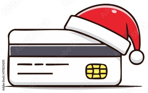Christmas themed credit card with Santa hat, holiday shopping concept