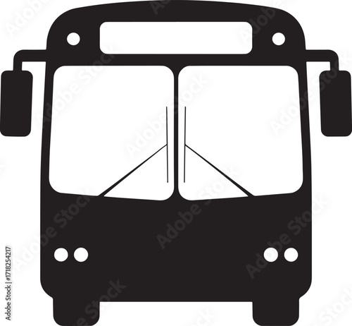 Black silhouette icon of a bus front viewed from the front on a white background transportation vehicle