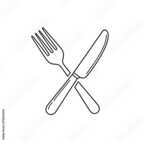 Simple line art illustration of a crossed fork and knife design