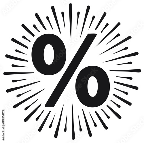Black percent sign burst graphic element for sales and discounts