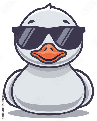 Cool white cartoon duck wearing sunglasses an adorable character vector illustration