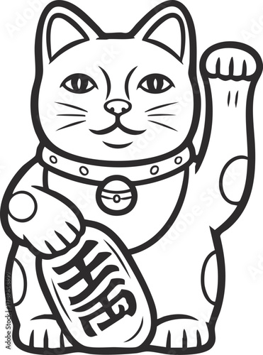 Vector Lucky Cat illustration isolated on white background. Maneki neko trendy character. Cute kitty rich and happy