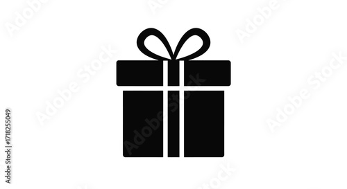 Simple black and white illustration of a tied gift box present