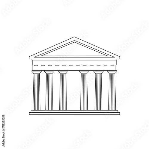 A simple line drawing depicts a classical architectural structure with columns