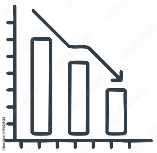 Decreasing graph icon Business chart with downward arrow Financial loss symbol