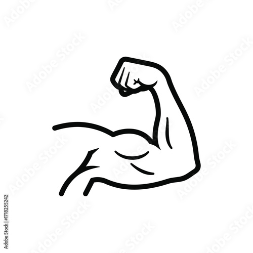 Line art illustration of a strong arm biceps and fist symbolizing strength and power