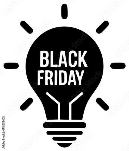 Black Friday lightbulb icon for promotion and sale events highlighting seasonal discounts