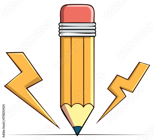 Energetic yellow pencil drawing with lightning bolts symbolizing creative speed and powerful ideas