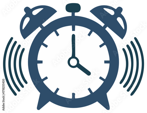 Ringing Blue Alarm Clock Illustration, Time Reminder Icon, Morning Wakeup Bell, Graphic Design Element