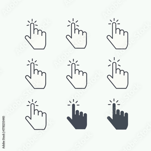 A collection of hand icons depicting a pointing or clicking gesture