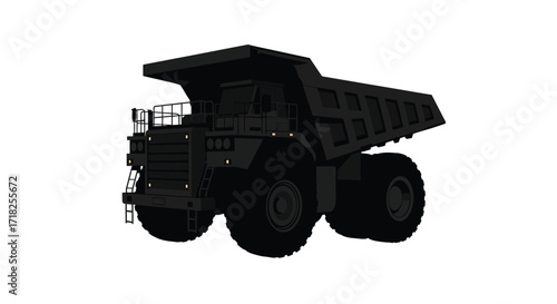 Large black mining dump truck isolated on a plain white background