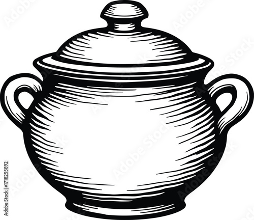Classic cooking pot with lid, traditional kitchenware illustration

