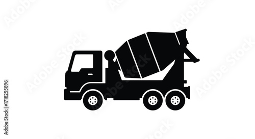 Simple black silhouette icon of a concrete mixer truck design